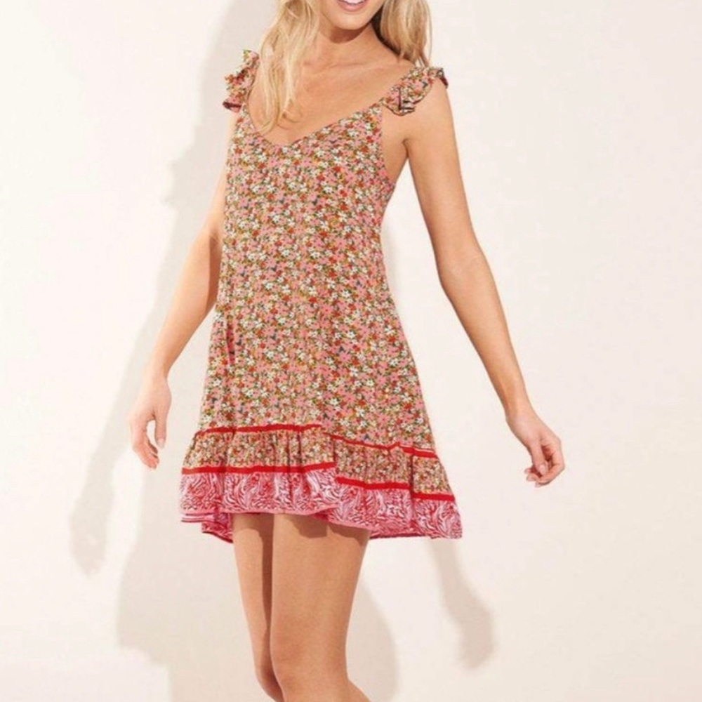 Maaji Anthropologie Dress Womens L Cherry Blossom Mini Adjustable Dainty Ruffle